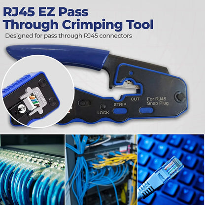 ZoeRax Pass-Through RJ45 Crimping Tool — All-in-One Crimper & Cutter for Cat6a/Cat6/Cat5 8P8C Ethernet