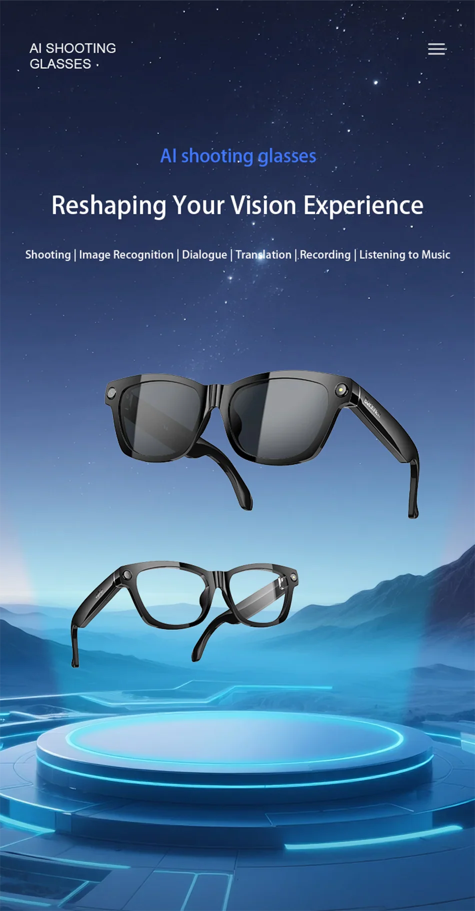 Blackview BV100 AI Smart Shooting Glasses – 2K HD 800W Camera with Bluetooth & Voice Assistant