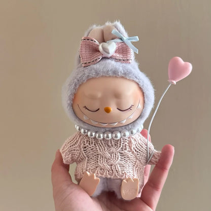 17cm Labubu Plush Doll Clothes – Macaron Outfit, Hair Accessories, DIY Clothing for V1 V2 Dolls & Kids Gift