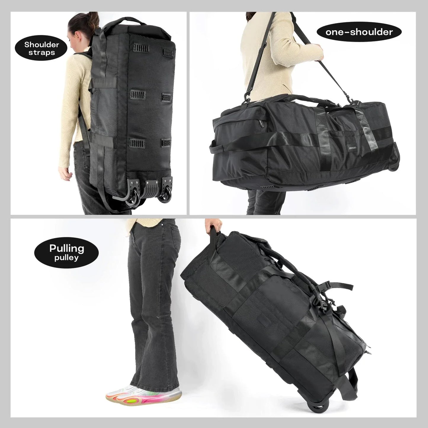 80L Rolling Duffle Bag with Wheels – 31" Heavy-Duty Foldable Travel Duffel, Water-Resistant Luggage with Shoulder Strap