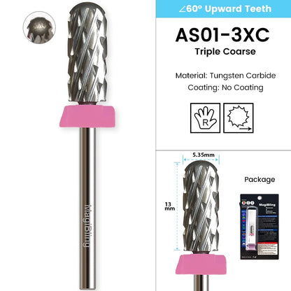 Gold Tungsten Carbide Nail Drill Bits – Large Barrel Milling Cutter, Pro Reversed Durable Grinding & Polishing Tools Accessories 4XC