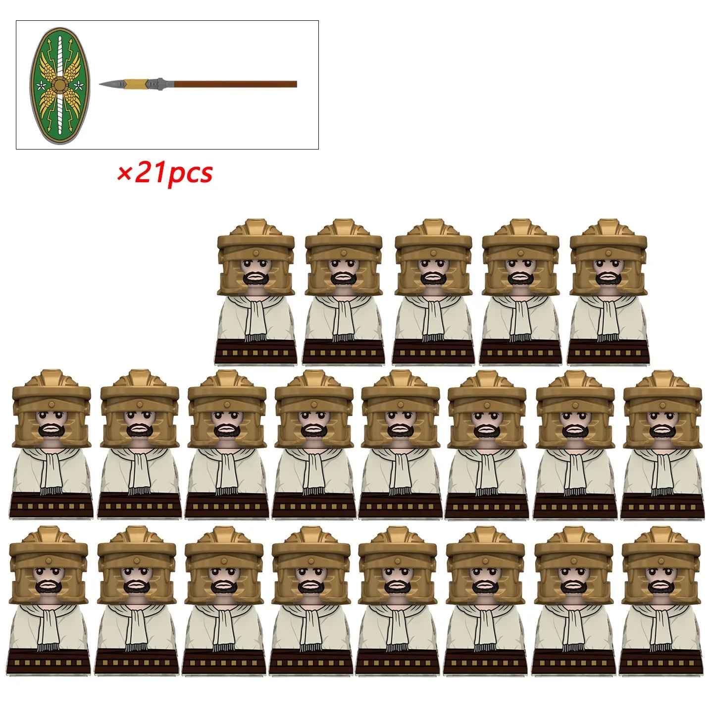 21PCS MOC Medieval Knights & Roman Legion Soldiers Building Blocks Set Warrior Figures with Weapons Helmet Bricks Toy Collection