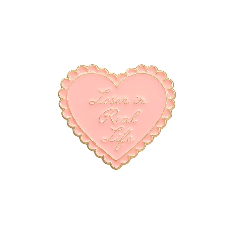 Pink Heart Brain Ghost Enamel Brooch – Gothic Retro Radio & TV Badge, Funny Punk Lapel Pin Jewelry Gift