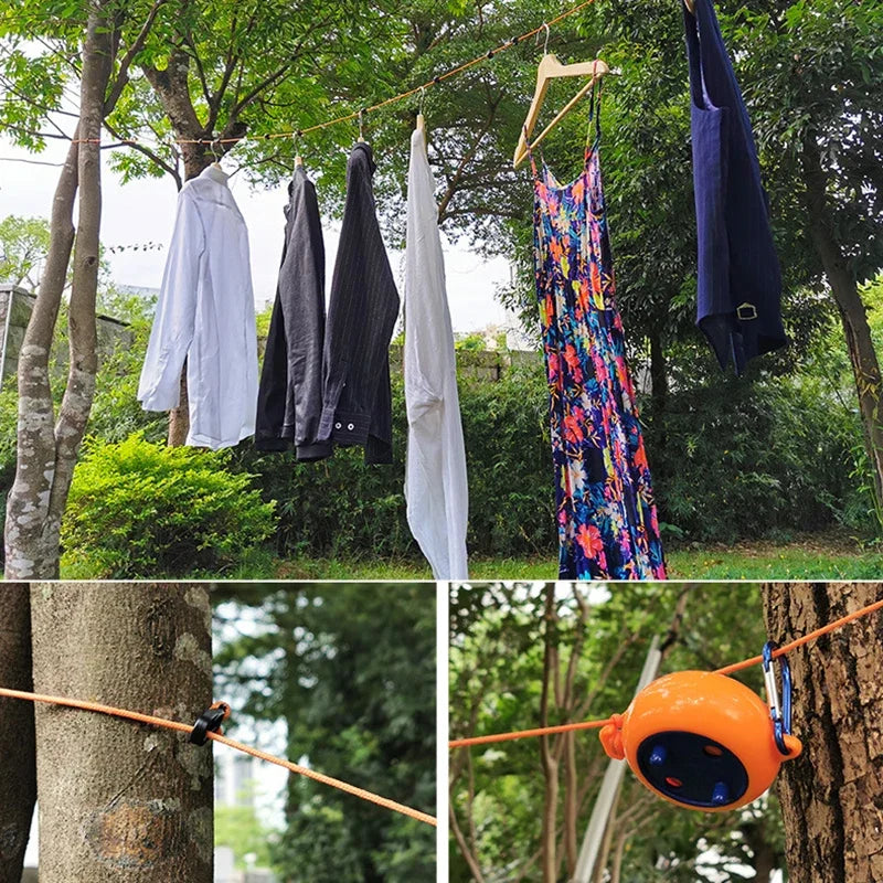 8m Non-Perforated Retractable Clothesline - Portable Travel Drying Rack for Outdoor Camping - Windproof Hanging Rack for Clothing