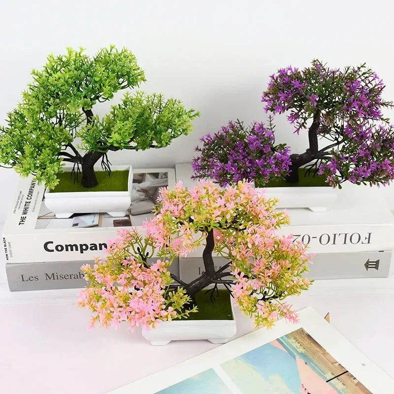 Artificial Bonsai Plants - Small Tree Pot, Fake Plant Flowers for Home, Room, Table Decoration, Hotel, and Garden Decor