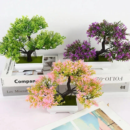 Artificial Bonsai Plants - Small Tree Pot, Fake Plant Flowers for Home, Room, Table Decoration, Hotel, and Garden Decor