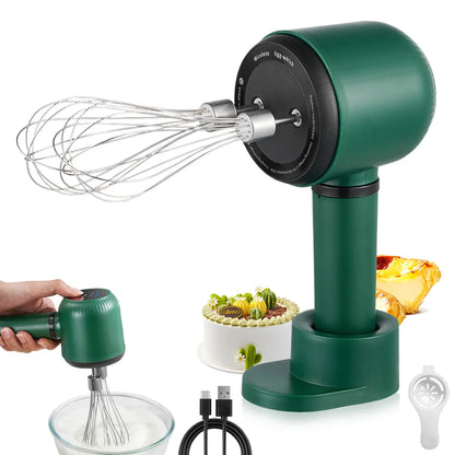 USB Rechargeable Electric Hand Blender — Wireless Portable 3-Speed Hand Whisk with 2 Attachments for Baking, Milk & Cream