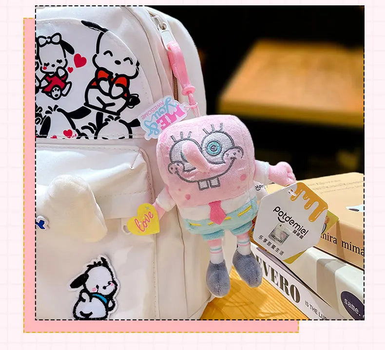 Potdemiel Anime Pink SpongeBob & Patrick Star Kawaii Plush Keychain — Cosplay Stuffed Keyring Gift for Kids