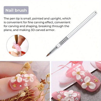 Silver Nail Art Brush – Metal Rod Crystal Nail Pen for 3D Sculpting & Light Therapy Manicure Design