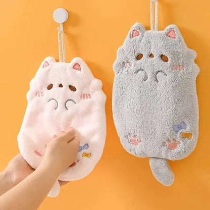 Cute Cartoon Tanuki Hanging Towel – Coral Velvet Absorbent Kitchen & Bathroom Towels, Thick Cloth