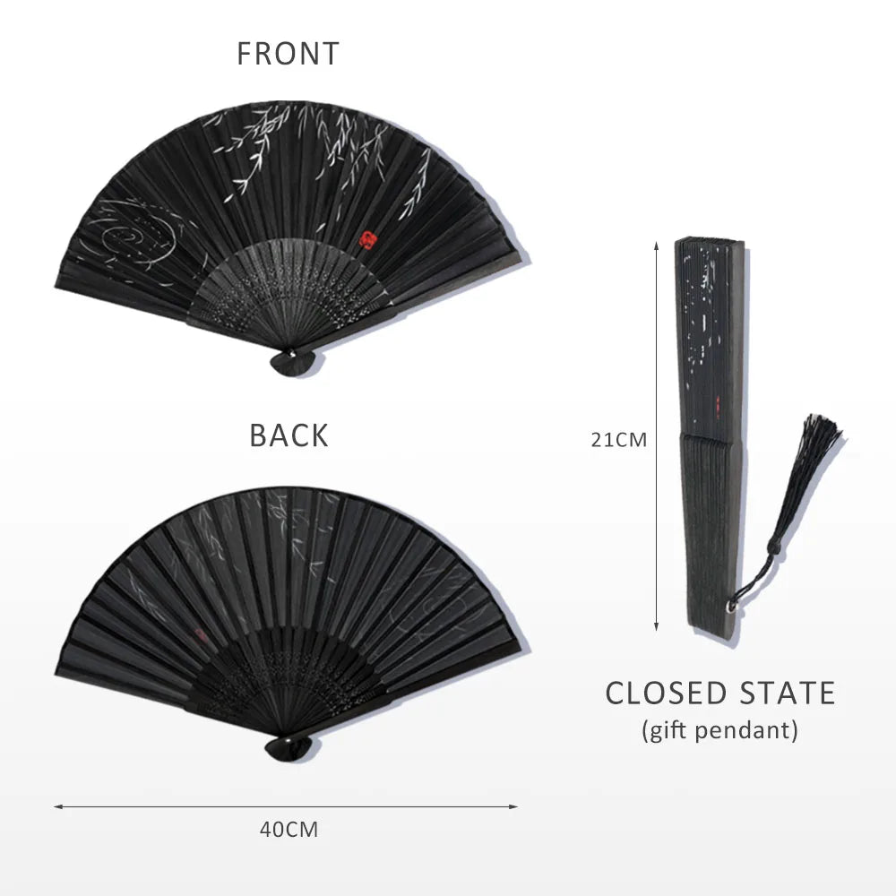 Bamboo Folding Fan with Silk — Chinese & Japanese Style Handheld Fan, Antique Art Craft for Summer Dance, Home Decor & Party