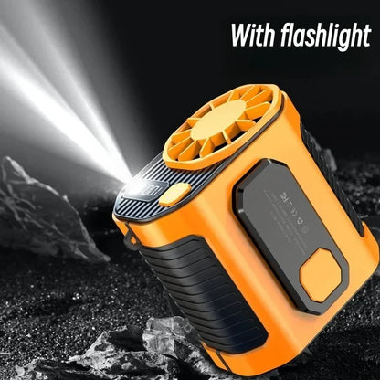 20000mAh Portable Waist Fan - Strong Wind Hanging Neck Fan with Power Bank and LED Lighting for Outdoor Sports and Work