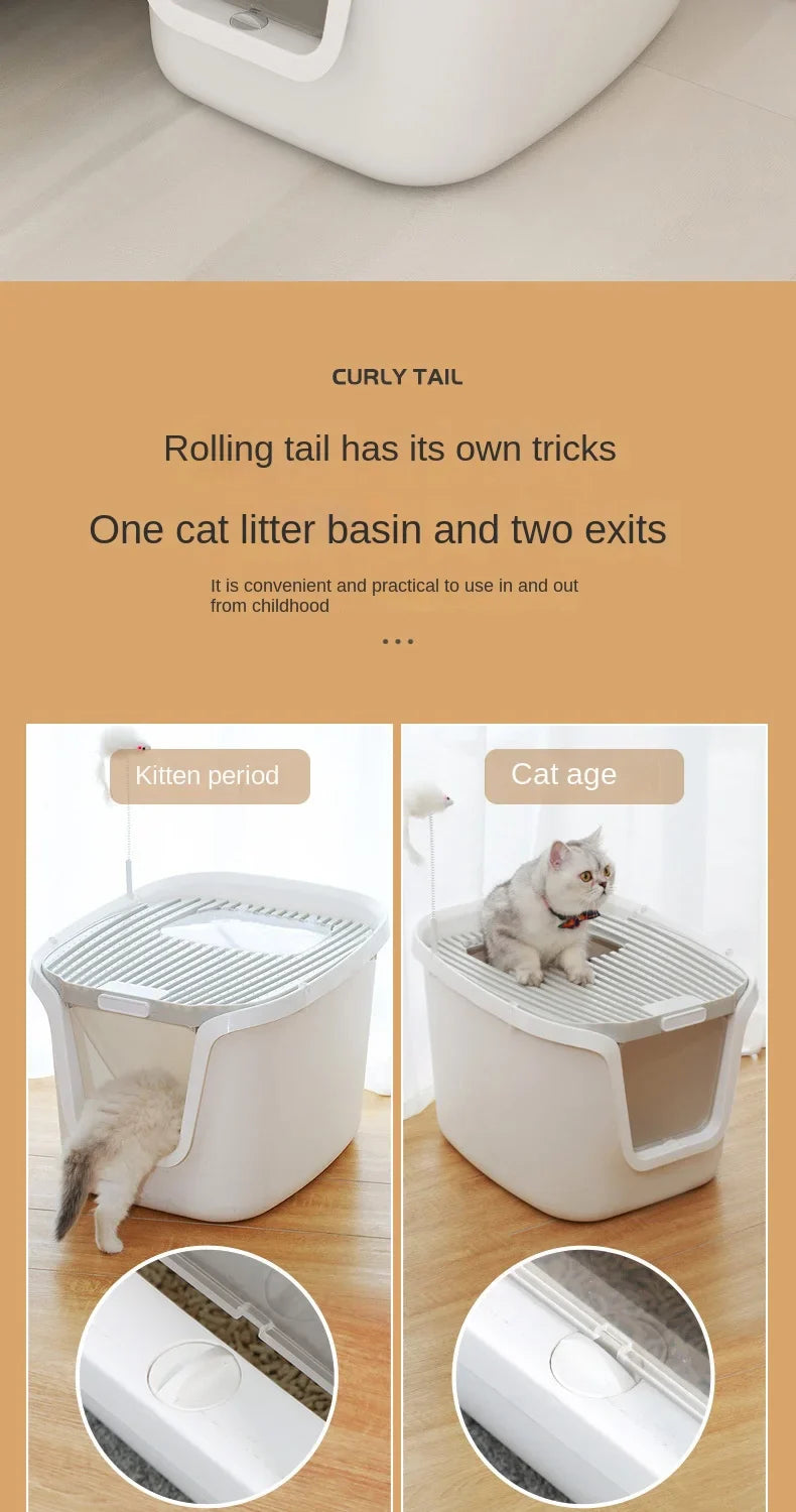 High-Value Super Large Cat Litter Box – Multi-Directional Access Cat Toilet with Lift Cover and Easy-Clean Design