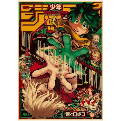 Vintage My Hero Academia Anime Poster – Retro Kraft Style Wall Art for Home Decor, Cartoon Painting & Room Decoration Sticker