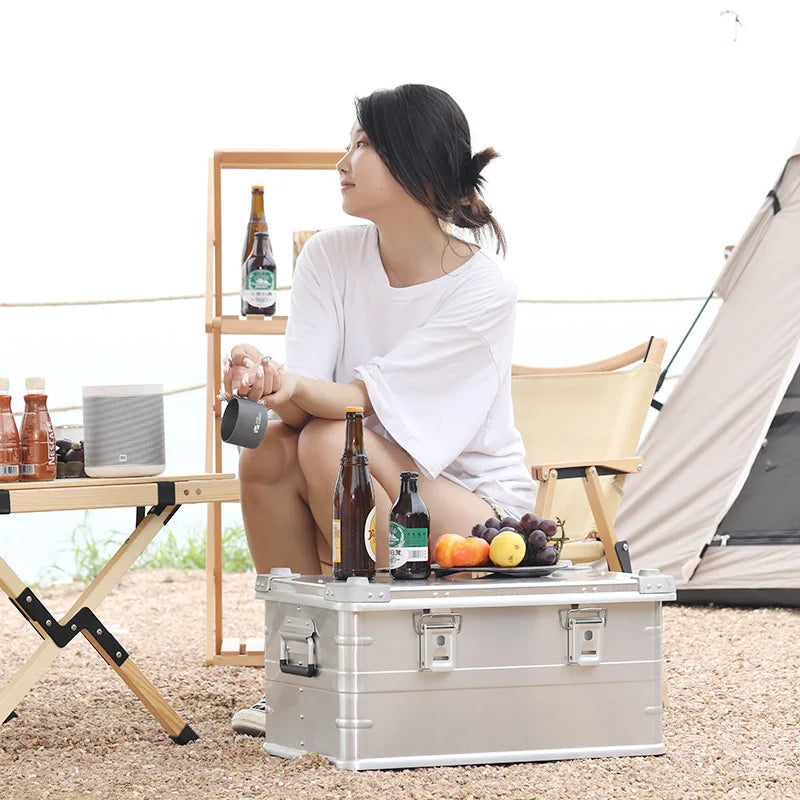 30-80L Large Capacity Aluminum Alloy Box - Camping, Picnic, and Travel Storage Bag for Hiking Accessories and Outdoor Use