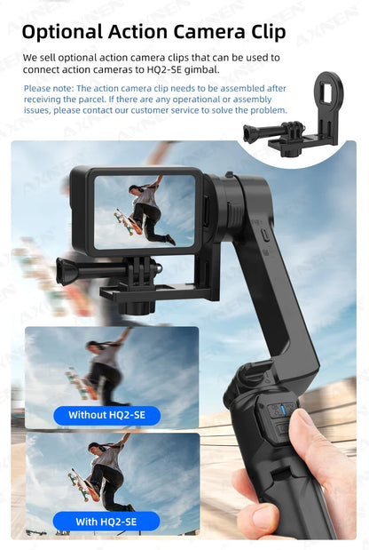 AXNEN HQ2 Series Handheld Mobile Phone Stabilizer – Smartphone Gimbal & GoPro Extension Rod Selfie Stick Tripod