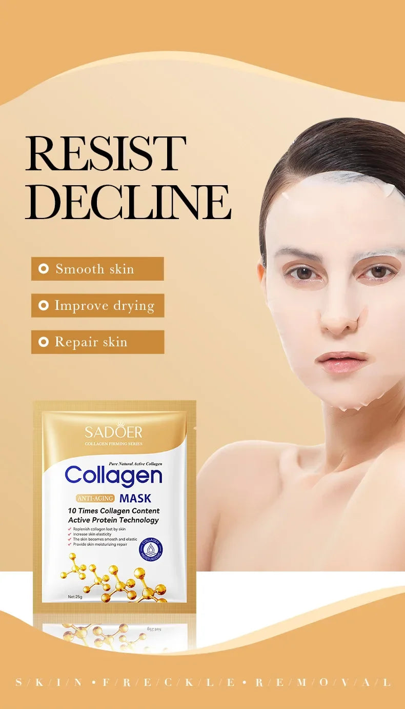 10pcs SADOER Collagen Face Masks – Anti-Wrinkle, Moisturizing & Brightening Skincare