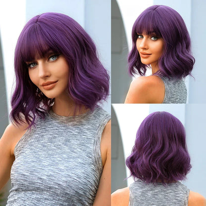 Blonde Short Curly Bob Synthetic Wig with Bangs – Platinum Golden Lolita Cosplay Wig for Women, Heat-Resistant for Daily & Party Use