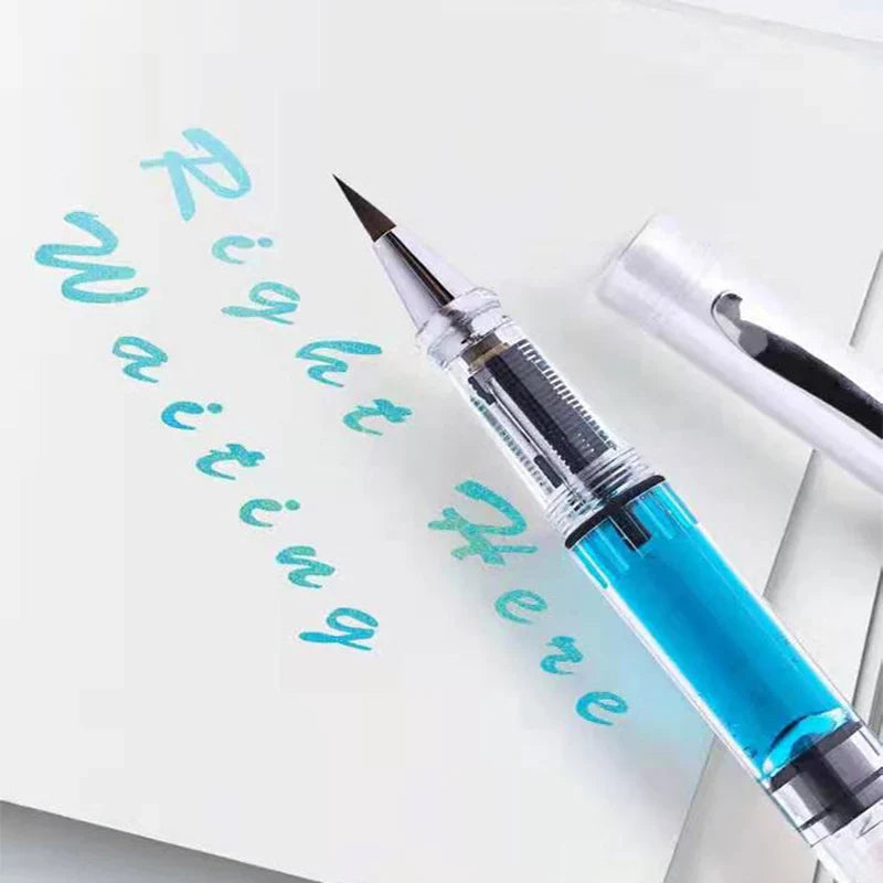 Portable Transparent Calligraphy Brush Pen – Soft Weasel Hair Tip, Refillable Ink for Watercolor & Fountain Art