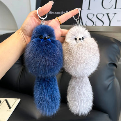 2024 Cute Real Fox Fur Plush Keychain – Pompom Bag Pendant & Car Key Ring Toy for Girls