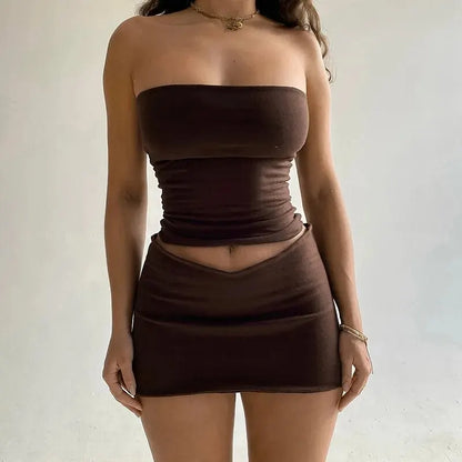 Dulzura Women’s 2025 Spring Tube Top & Mini Skirt Set – Party Club Two-Piece Vacation Outfit