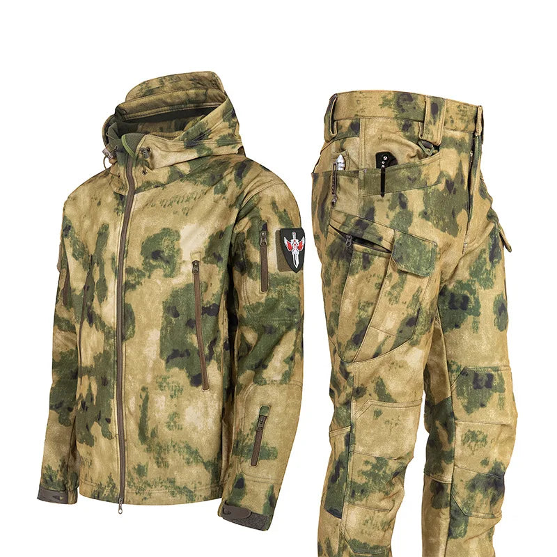 Shark Skin Soft Shell Tactical Suit – Windproof Breathable Plush Outdoor Training Jacket & Pants Set