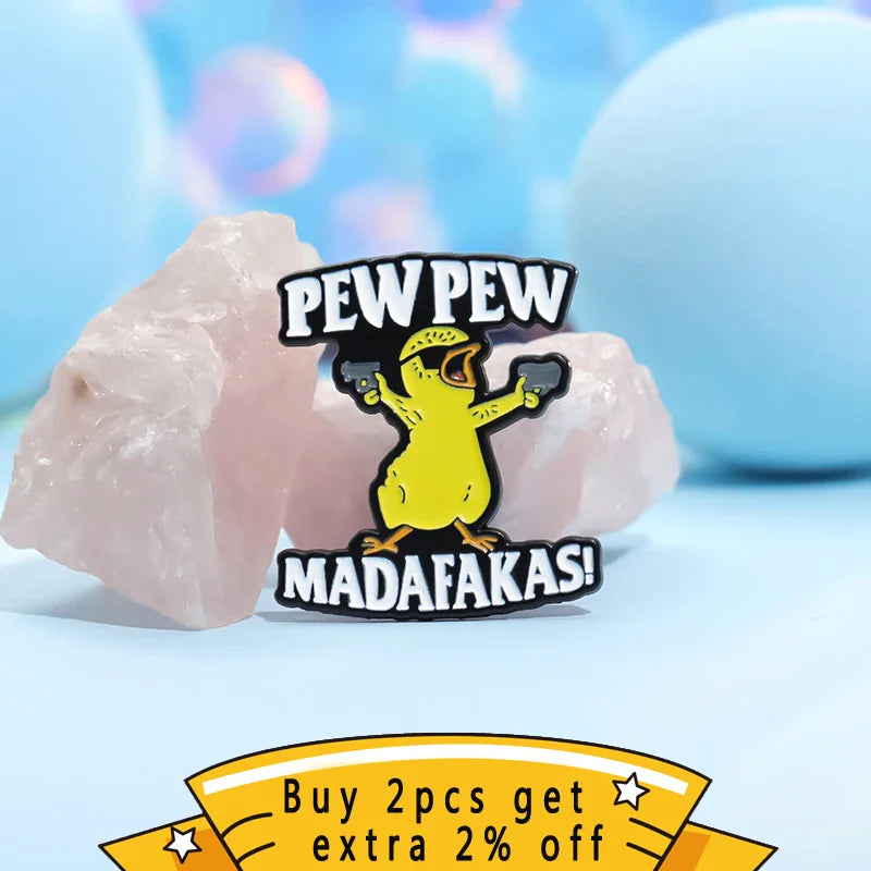 Pew Pew Madafakas Yellow Chick Enamel Pin – Cool Cartoon Brooch for Clothes, Backpacks & Lapels