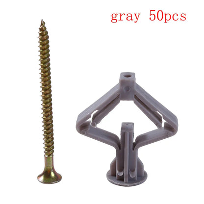 50/100Pcs Self-Drilling Drywall Anchor Kit with Screws – Nylon Expansion Anchors for Gypsum Board & Wall Mounting