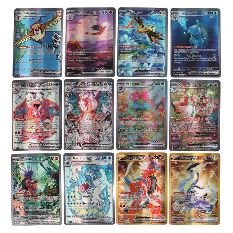 60-100Pcs English Pokemon Cards – Holographic EX, Vstar, Vmax, GX, Charizard, Mewtwo & Evolution Combos