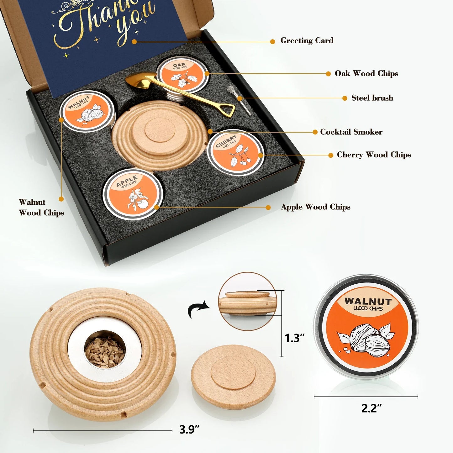 Cocktail Smoker Kit – Whiskey Smoking Set with 4 Wood Chips, Old Fashioned Drinks Accessories