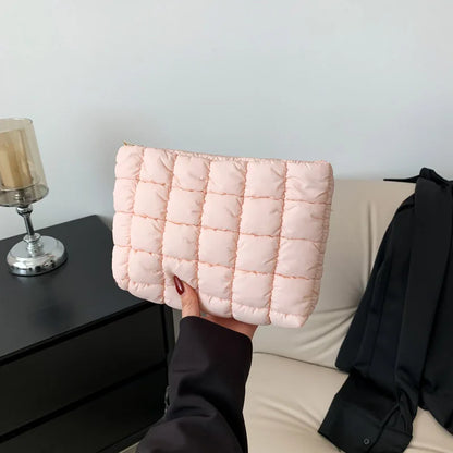 Women’s Quilted Cosmetic Bag — Portable Square Makeup Clutch & Small Toiletry Organizer Handbag
