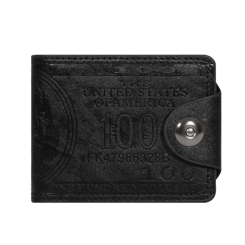Men’s Leather Wallet with 100 Dollar Pattern — Large Capacity Card Holder Purse Bag