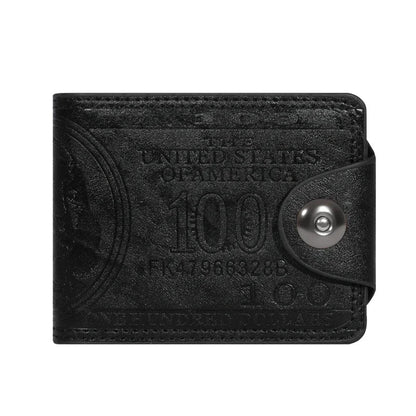 Men’s Leather Wallet with 100 Dollar Pattern — Large Capacity Card Holder Purse Bag