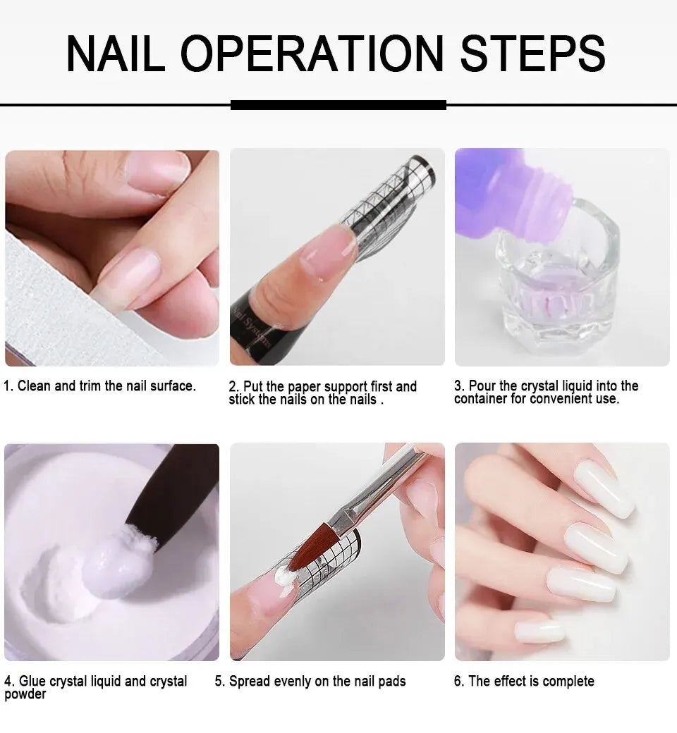 Acrylic Powder and Liquid Monomer Nail Art Kit – Crystal Glitter, 3D Tips, Carving Tools for Manicure Decoration