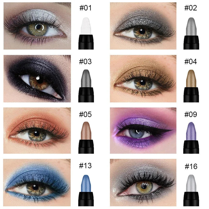 16-Color Pearlescent Eyeshadow Sticks – High Pigment Waterproof Glitter Eye Makeup Pencil, Long-Lasting & Smudge-Proof