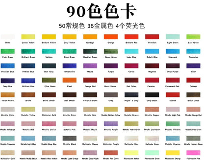 50/90 Color Solid Watercolor Paint Set – Glitter Pigments with Portable Metal Box & Squirrel Hair Brush for Nail Art