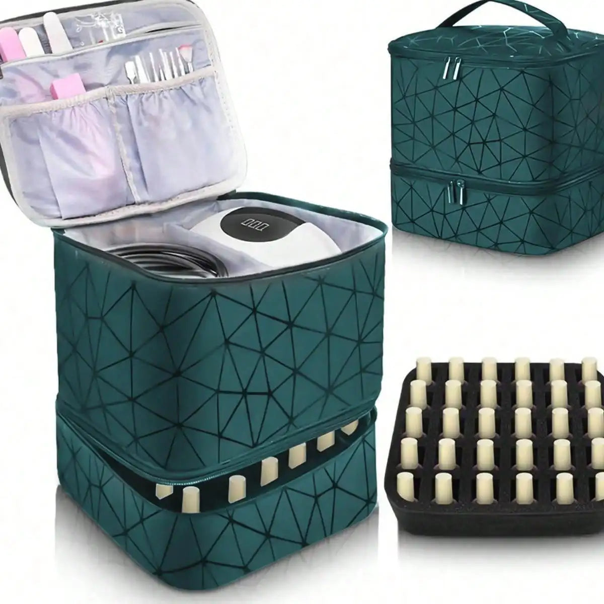 Women's Portable Double-Layer Nail Polish & Essential Oil Storage Bag – Multi-Function Organizer for Travel