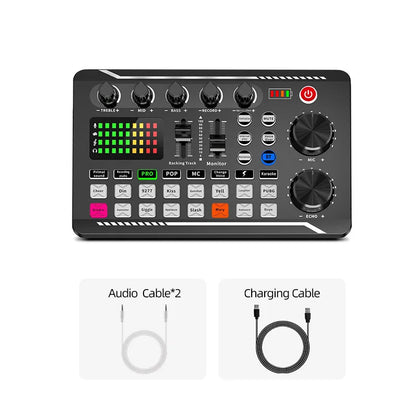 DJ Studio Sound Card Kit – Microphone, Mixer Console & Cables for Live Voice, Phone & Computer F998
