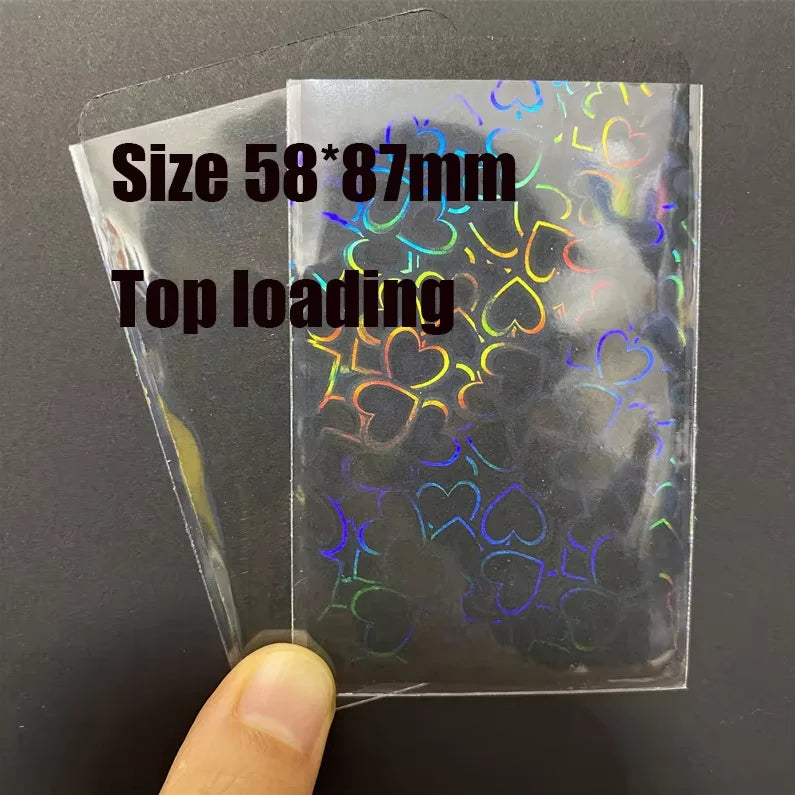 50pcs Heart-Shaped Foil Card Sleeves — 11 Styles, Top-Loading Protector for Pokémon, YGO, Board Games, Photos & K-Pop Cards