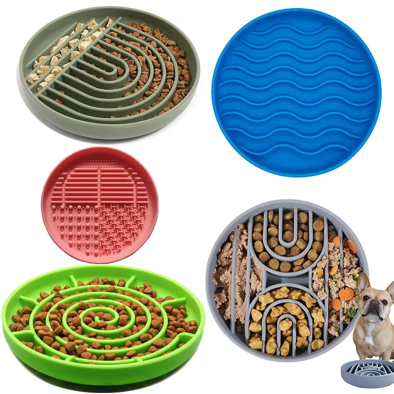 Pet Supplies Slow Food Bowl – Anti Knockover, Anti-Slip Silicone Plate for Cats & Puppies, Anti-Choking Food Toy