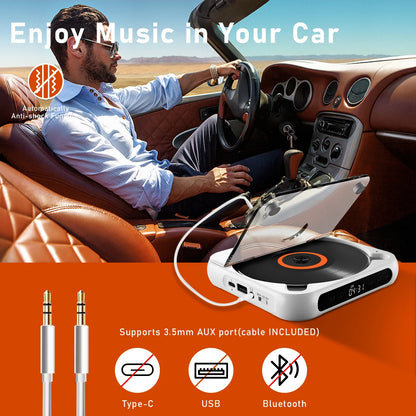 KC918 CD Player, Portable Bluetooth Speaker with LED Screen, Stereo, IR Remote, Wall Mountable & FM Radio