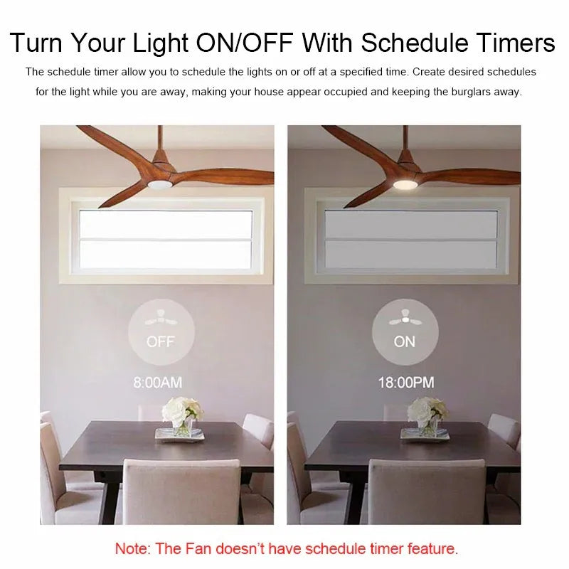 Tuya WiFi Smart Ceiling Fan Light Kit – Remote & App Control, Adjustable Speed, Alexa & Google Home Compatible