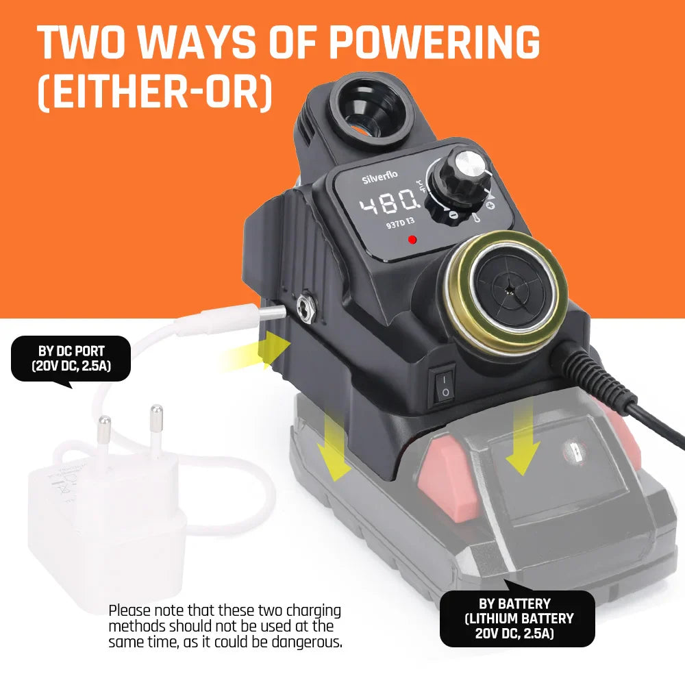 Silverflo 937DI Cordless Soldering Station – Portable 18V/20V Soldering Tool with Sleep Mode for DEWALT, Milwaukee, Makita Batteries