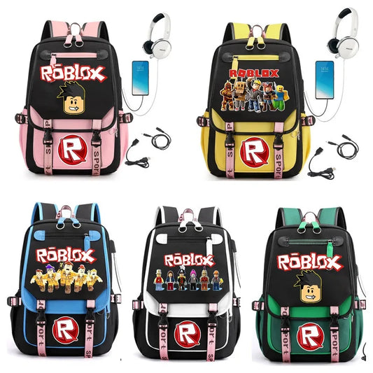 Roblox Creative School Backpack – Double Zipper Cartoon Bag for Boys & Girls, Orthopedic Durable Student Backpack, Kids Gift