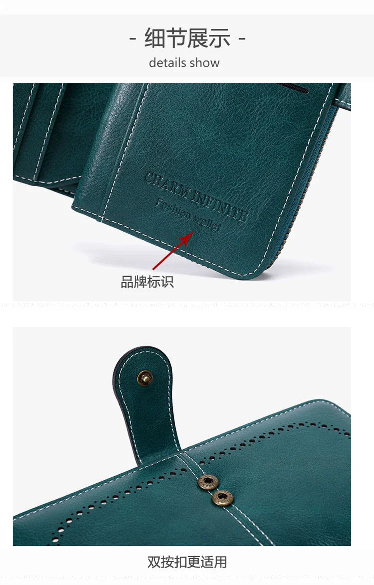 RFID Anti-Theft Retro Large Capacity Women's Wallet – Multi-Card Zipper Wallet with Wrist Strap