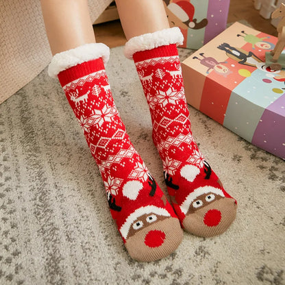 Women’s Winter Plush Socks – Soft Fuzzy Non-Slip Floor Slippers with Penguin, Deer, Elk & Bear, Cozy Christmas Gift