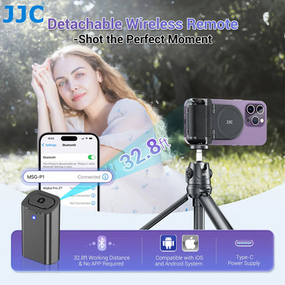 JJC Magnetic Snapgrip: Magsafe Phone Hand Grip with Bluetooth Remote Control - Handheld Shutter Tripod Mount for Vloggers