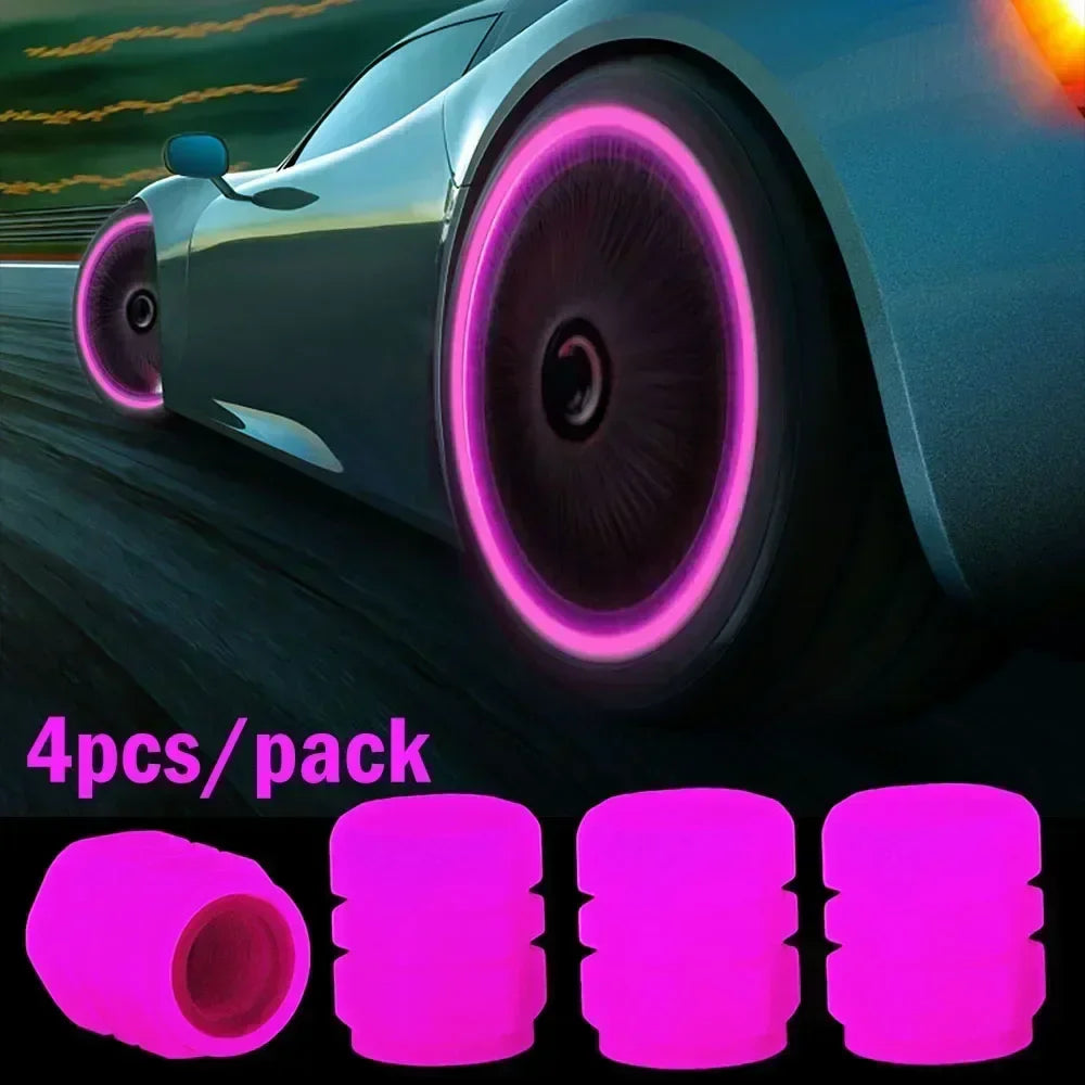 12Pcs Luminous Valve Stem Caps - Fluorescent Night Glowing Wheel Hub Caps for Motorcycle, Bicycle and Car Tyres