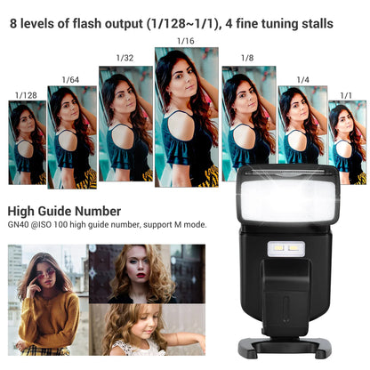 Andoer GN40 Flash Speedlite – Adjustable LED Fill Light with Bracket, On-Camera Flash for Canon & Nikon DSLR Cameras