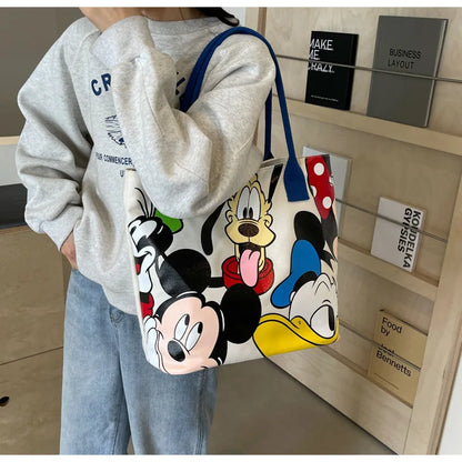 Disney Mickey Canvas Tote Bag – Large Capacity Shoulder Bag for Women & Students, Casual Handbag